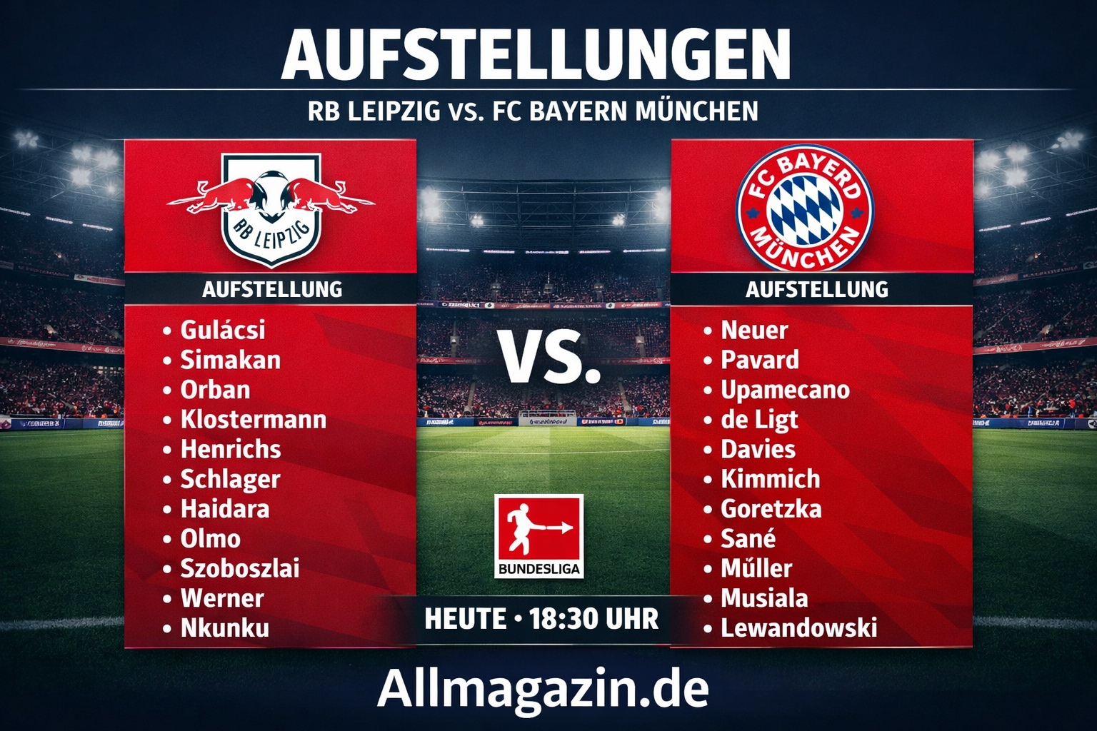 aufstellungen: teilnehmer: rb leipzig gegen fc bayern münchen